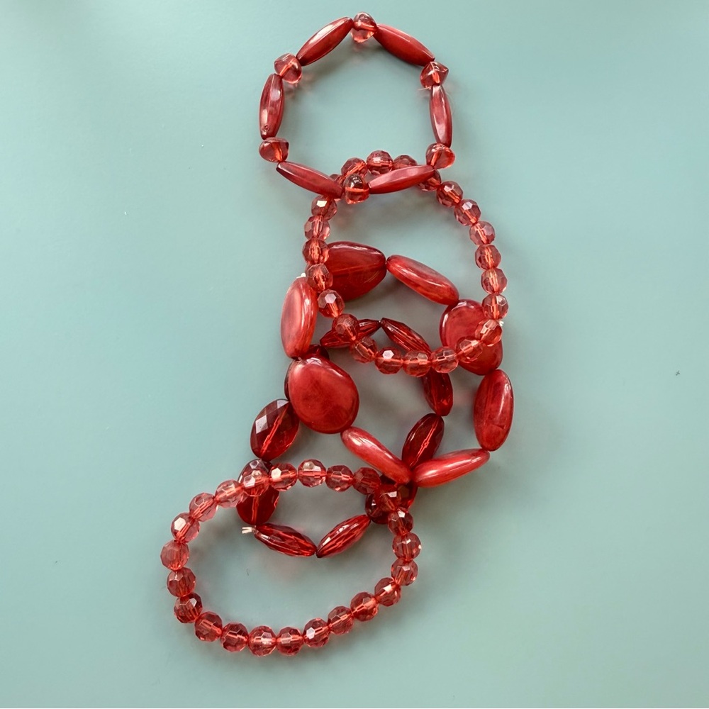 Rust Color Beaded Stretch Bracelet Set of 5